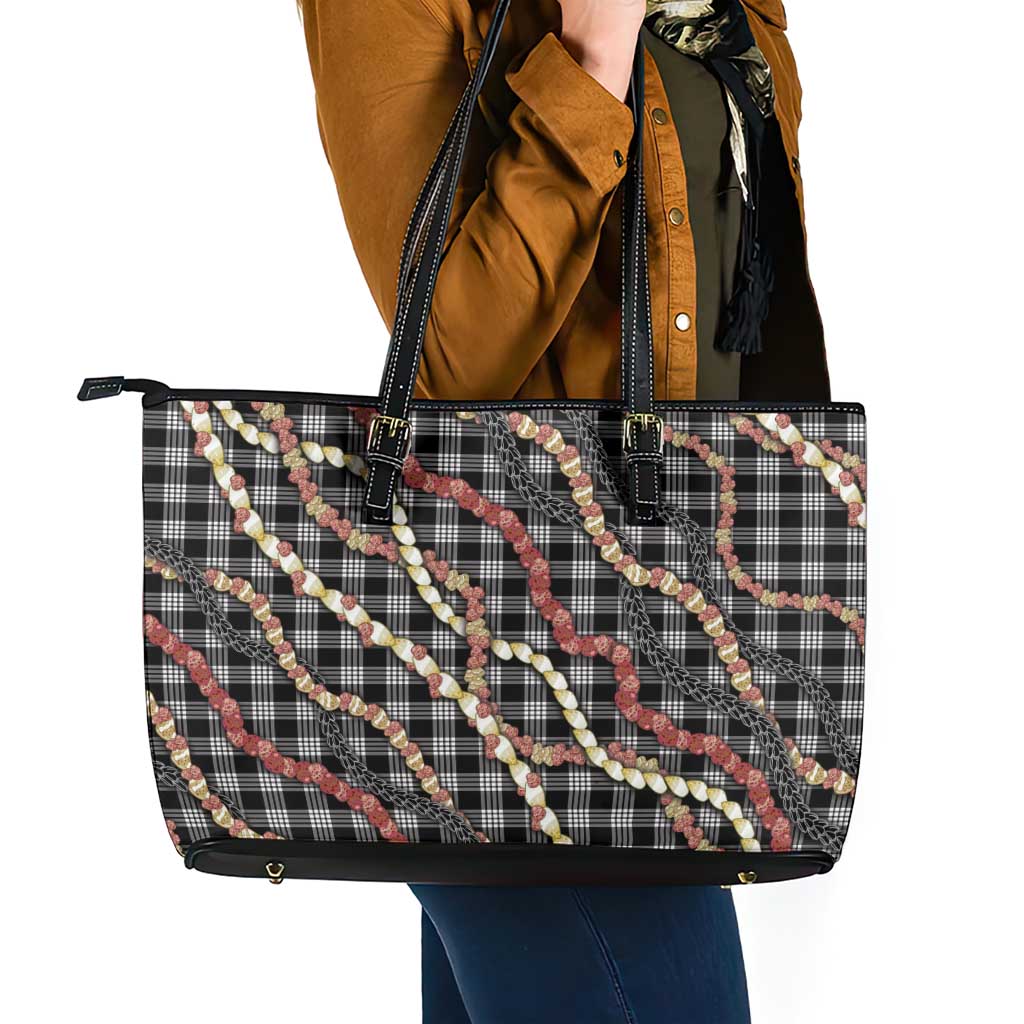 Hawaii Palaka Niihau Shell Lei Leather Tote Bag Tropical Island Plaid Patterns DT05 - Polynesian Pride