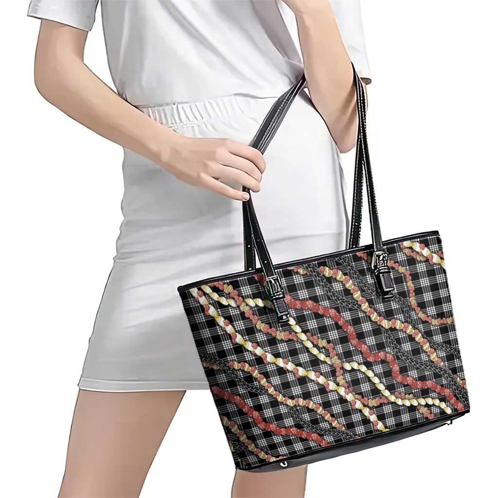 Hawaii Palaka Niihau Shell Lei Leather Tote Bag Tropical Island Plaid Patterns DT05 - Polynesian Pride
