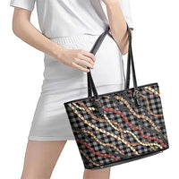 Hawaii Palaka Niihau Shell Lei Leather Tote Bag Tropical Island Plaid Patterns DT05 - Polynesian Pride