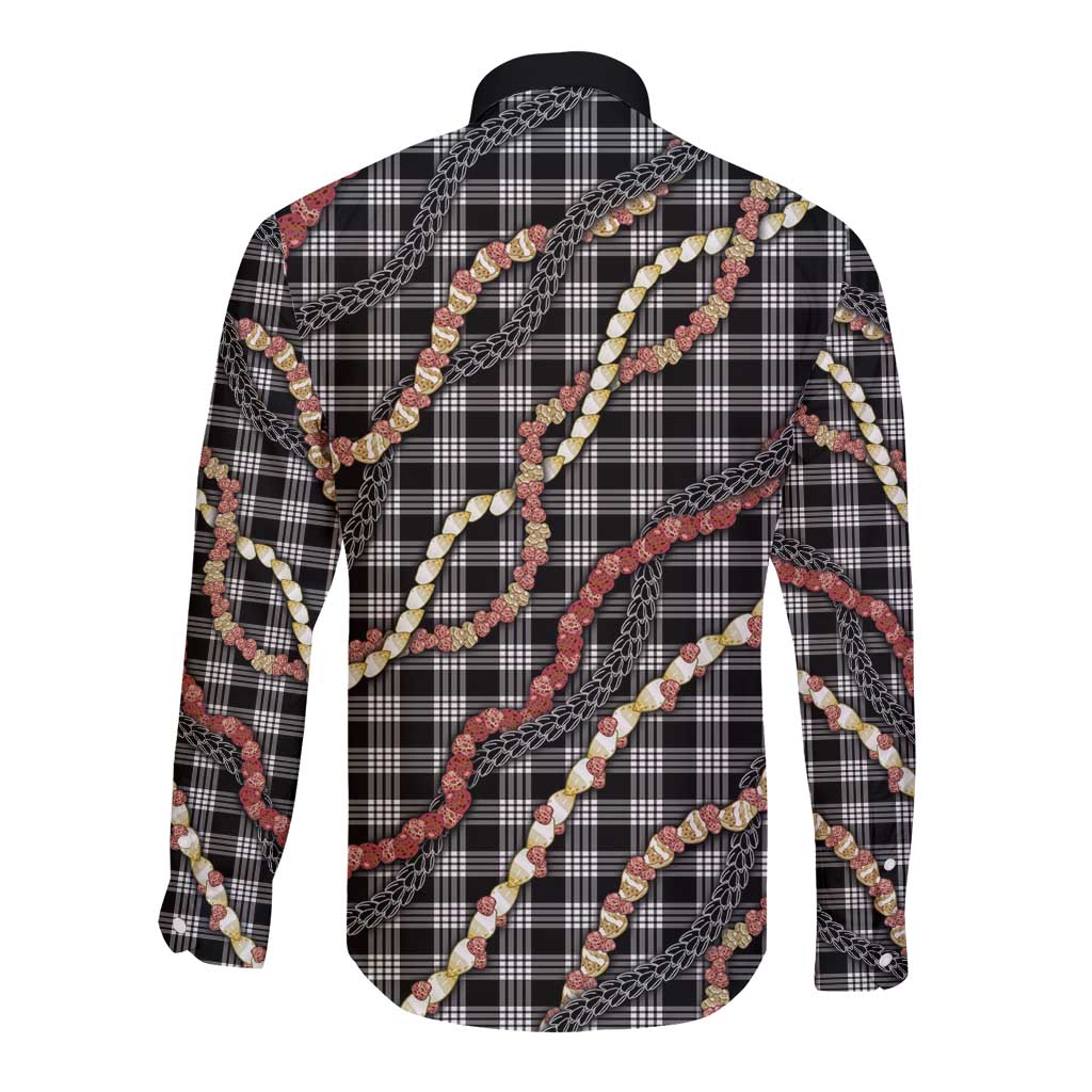 Hawaii Palaka Niihau Shell Lei Long Sleeve Button Shirt Tropical Island Plaid Patterns DT05 - Polynesian Pride