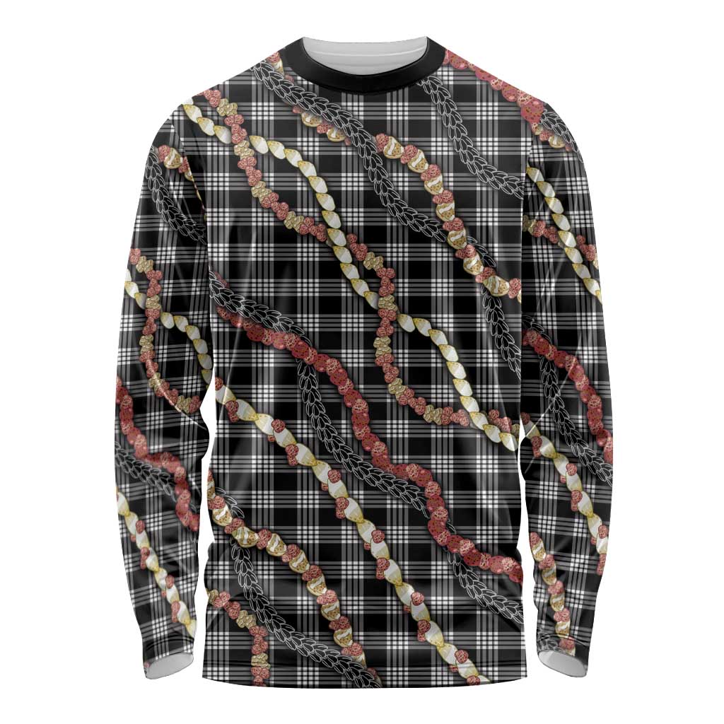 Hawaii Palaka Niihau Shell Lei Long Sleeve Shirt Tropical Island Plaid Patterns DT05 Unisex Black - Polynesian Pride