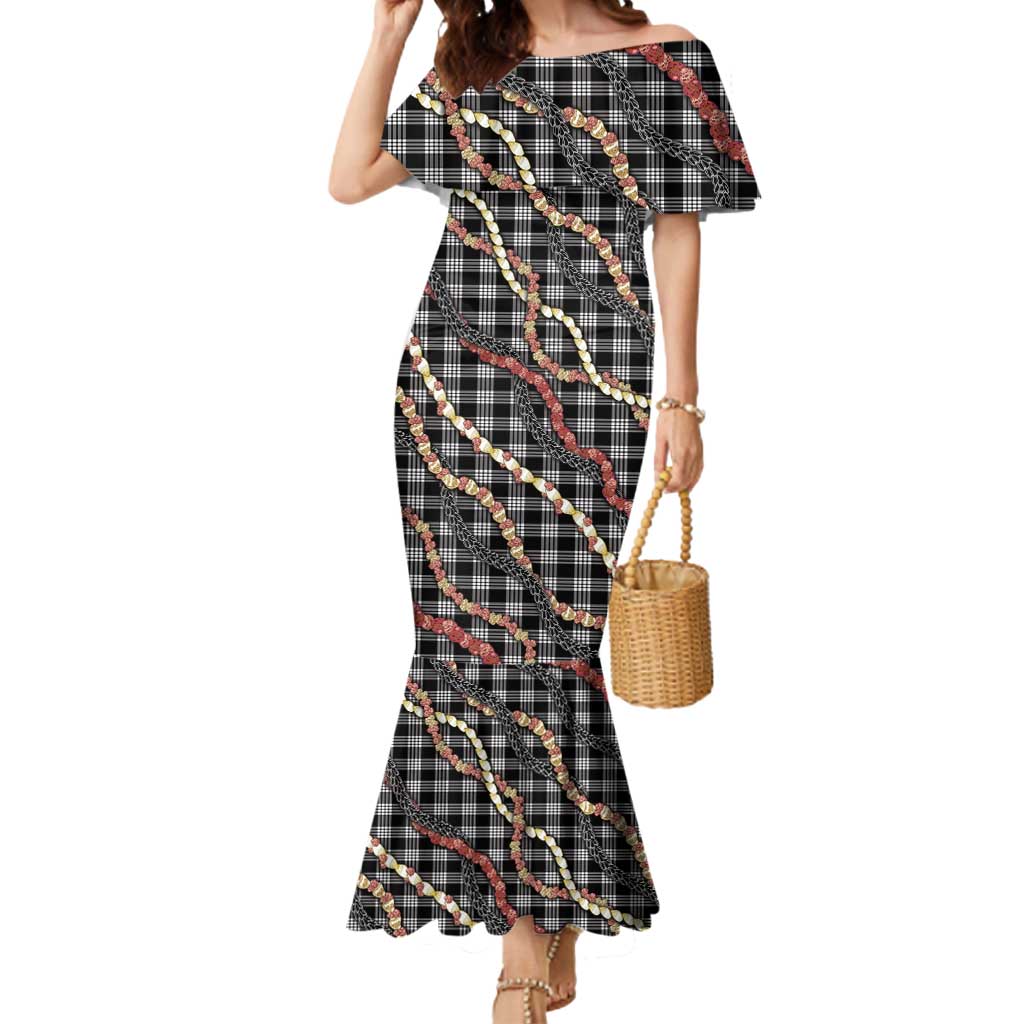 Hawaii Palaka Niihau Shell Lei Mermaid Dress Tropical Island Plaid Patterns DT05 Women Black - Polynesian Pride