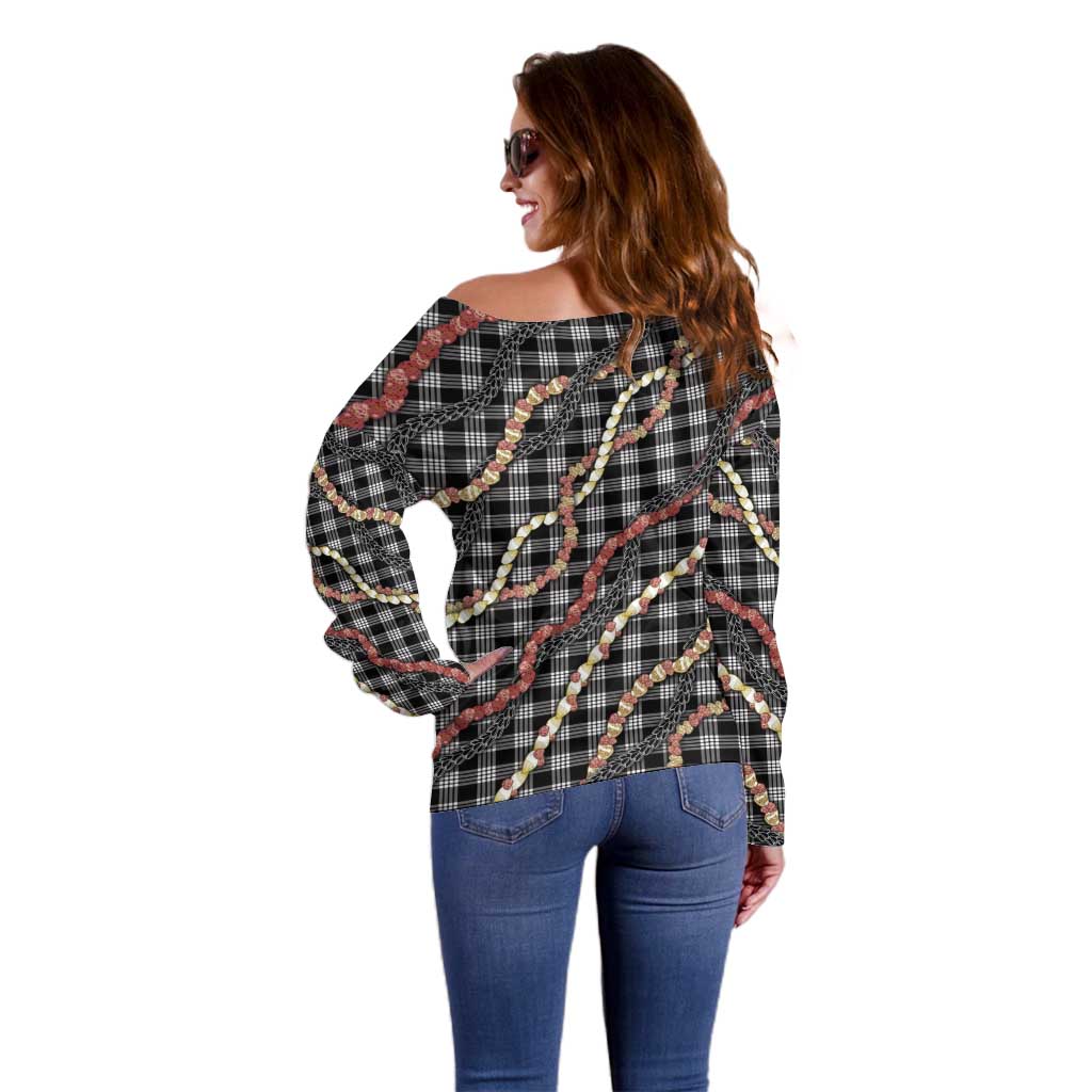 Hawaii Palaka Niihau Shell Lei Off Shoulder Sweater Tropical Island Plaid Patterns DT05 - Polynesian Pride
