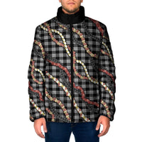 Hawaii Palaka Niihau Shell Lei Padded Jacket Tropical Island Plaid Patterns DT05 Men Black - Polynesian Pride