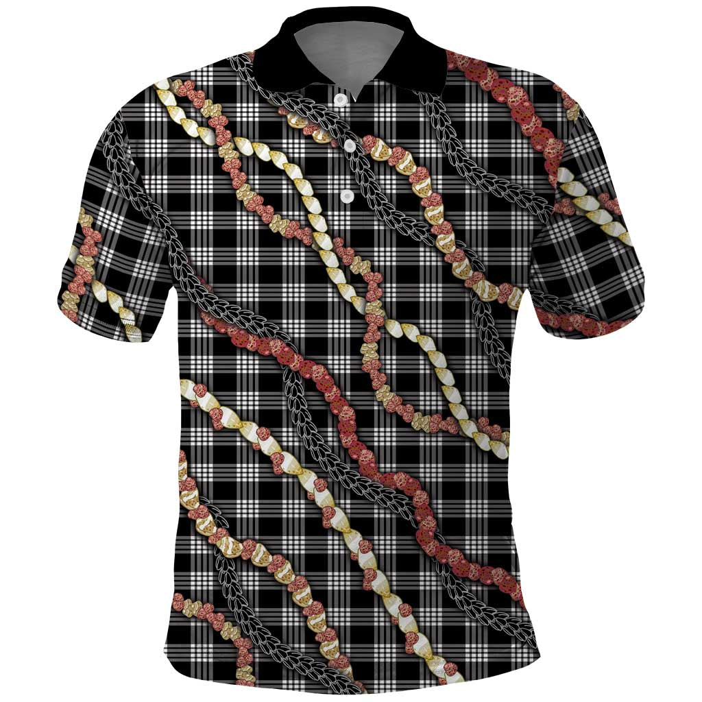 Hawaii Palaka Niihau Shell Lei Polo Shirt Tropical Island Plaid Patterns DT05 Black - Polynesian Pride