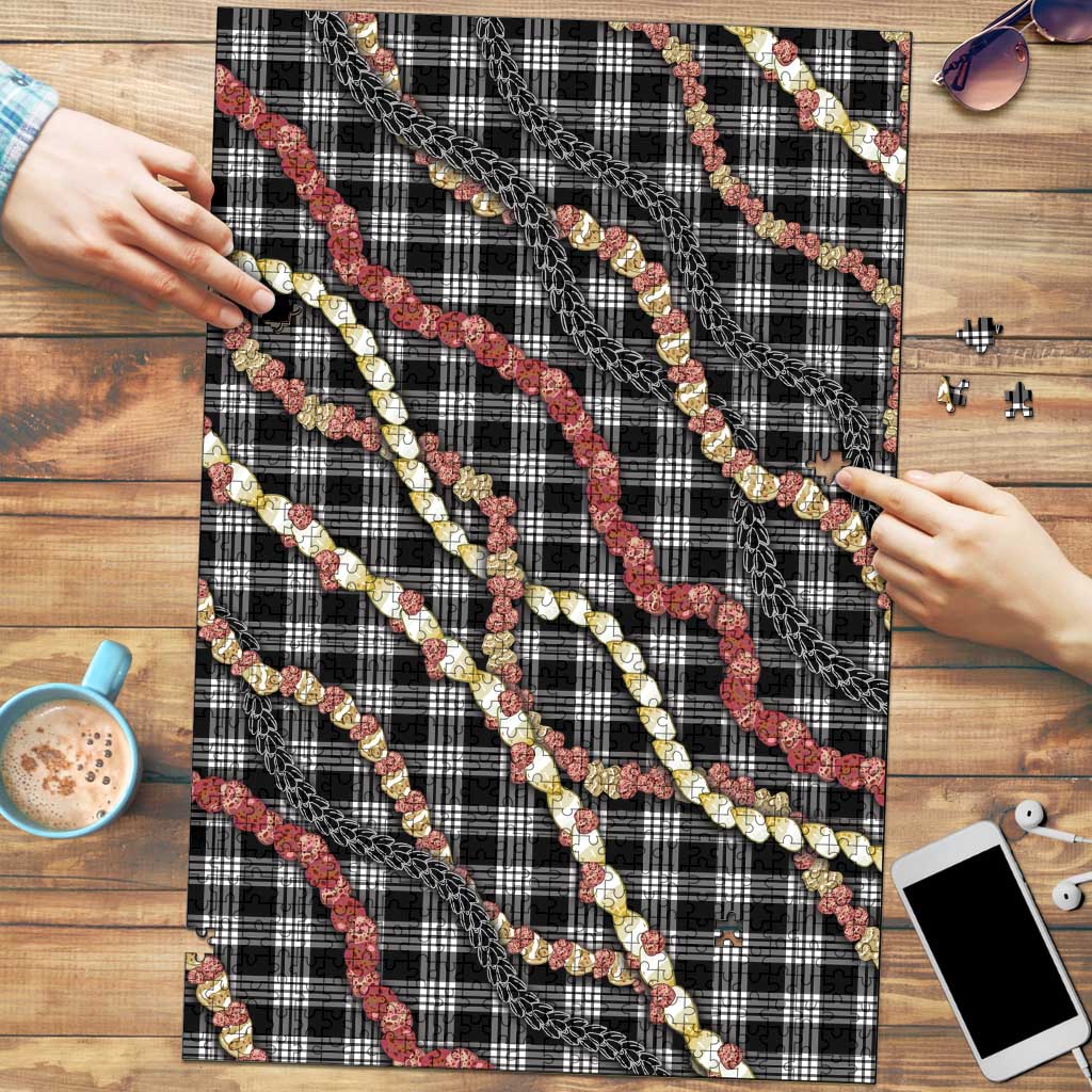 Hawaii Palaka Niihau Shell Lei Puzzle Tropical Island Plaid Patterns DT05 Black - Polynesian Pride