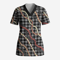 Hawaii Palaka Niihau Shell Lei Scrub Top Tropical Island Plaid Patterns DT05 Adult Black - Polynesian Pride