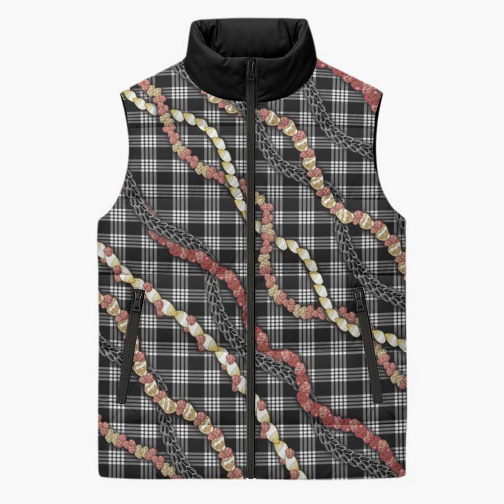 Hawaii Palaka Niihau Shell Lei Sleeveless Puffer Jacket Tropical Island Plaid Patterns DT05 Unisex Black - Polynesian Pride