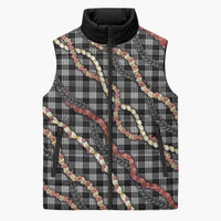 Hawaii Palaka Niihau Shell Lei Sleeveless Puffer Jacket Tropical Island Plaid Patterns DT05 Unisex Black - Polynesian Pride