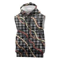 Hawaii Palaka Niihau Shell Lei Sleeveless Zip Hoodie Tropical Island Plaid Patterns DT05 Black - Polynesian Pride