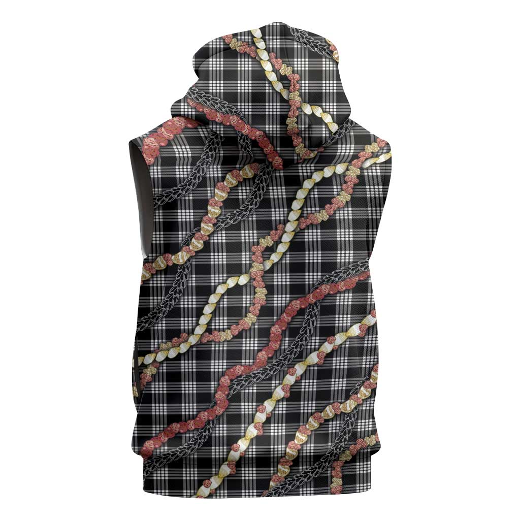 Hawaii Palaka Niihau Shell Lei Sleeveless Zip Hoodie Tropical Island Plaid Patterns DT05 - Polynesian Pride