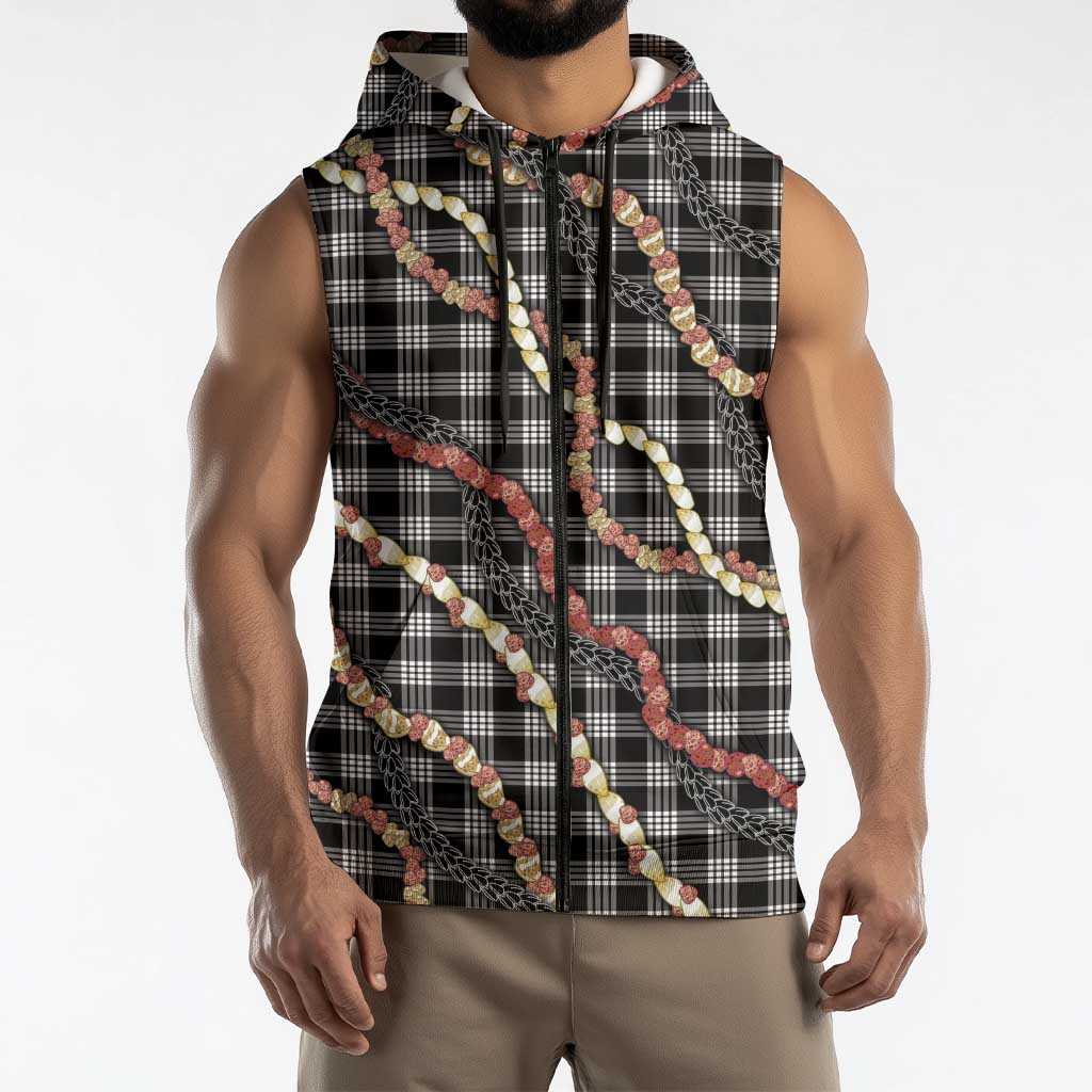 Hawaii Palaka Niihau Shell Lei Sleeveless Zip Hoodie Tropical Island Plaid Patterns DT05 - Polynesian Pride