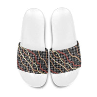 Hawaii Palaka Niihau Shell Lei Slide Sandals Tropical Island Plaid Patterns DT05 Black - Polynesian Pride