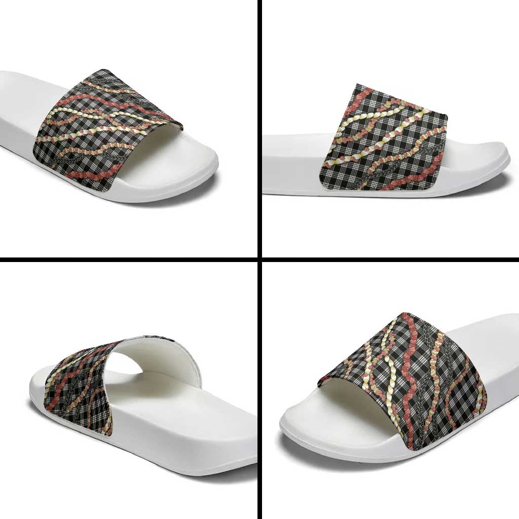 Hawaii Palaka Niihau Shell Lei Slide Sandals Tropical Island Plaid Patterns DT05 - Polynesian Pride