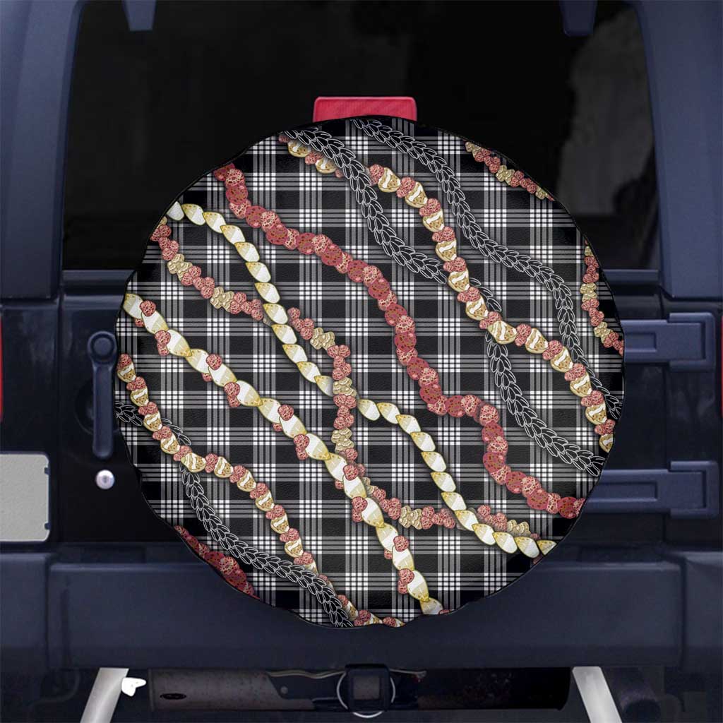 Hawaii Palaka Niihau Shell Lei Spare Tire Cover Tropical Island Plaid Patterns DT05 No hole Black - Polynesian Pride