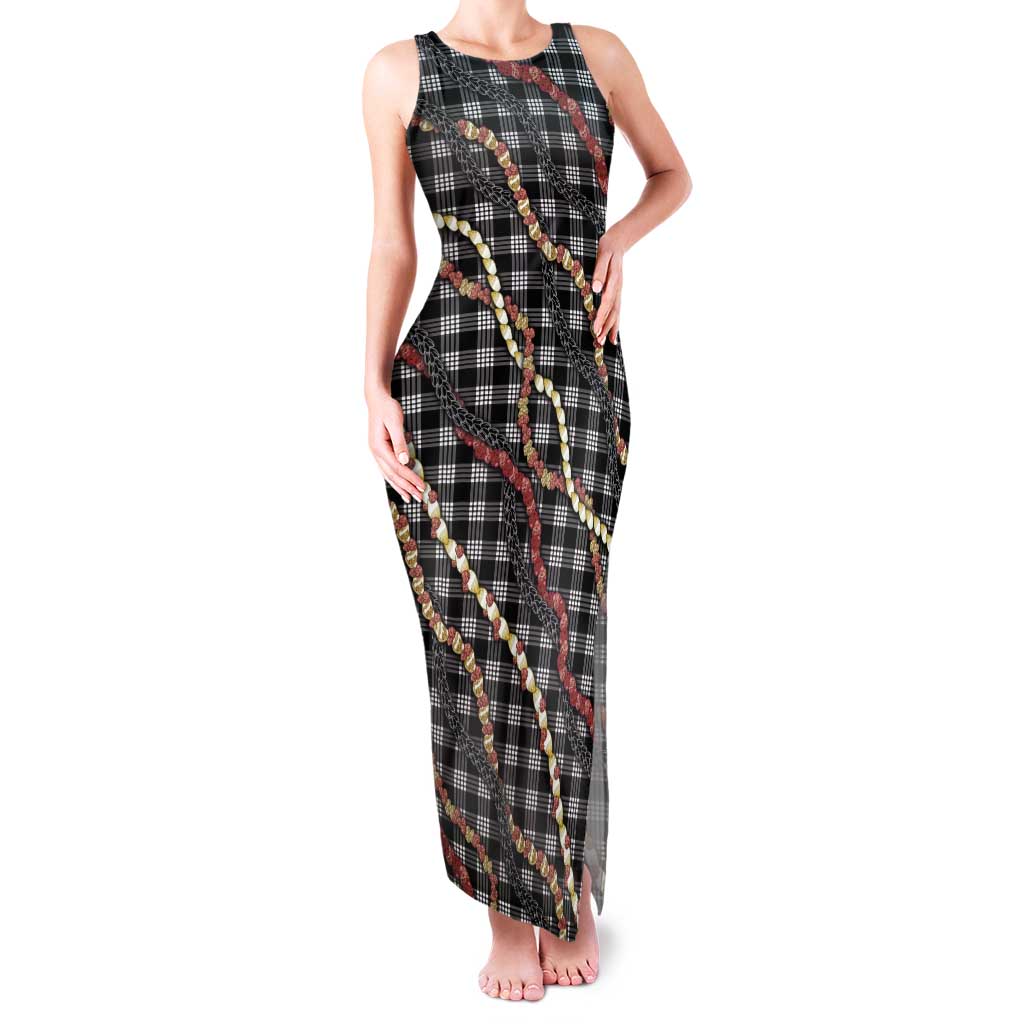 Hawaii Palaka Niihau Shell Lei Tank Maxi Dress Tropical Island Plaid Patterns