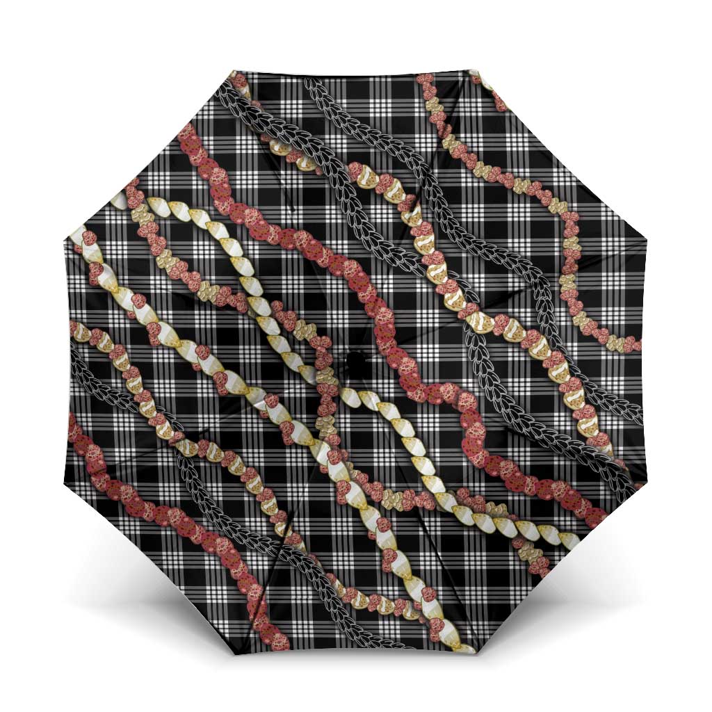 Hawaii Palaka Niihau Shell Lei Umbrella Tropical Island Plaid Patterns DT05 One Size Folded 11.42 inch Opened Diameter 37.4 inch Black - Polynesian Pride