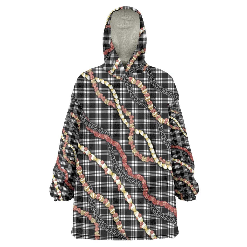 Hawaii Palaka Niihau Shell Lei Wearable Blanket Hoodie Tropical Island Plaid Patterns DT05 One Size Black - Polynesian Pride