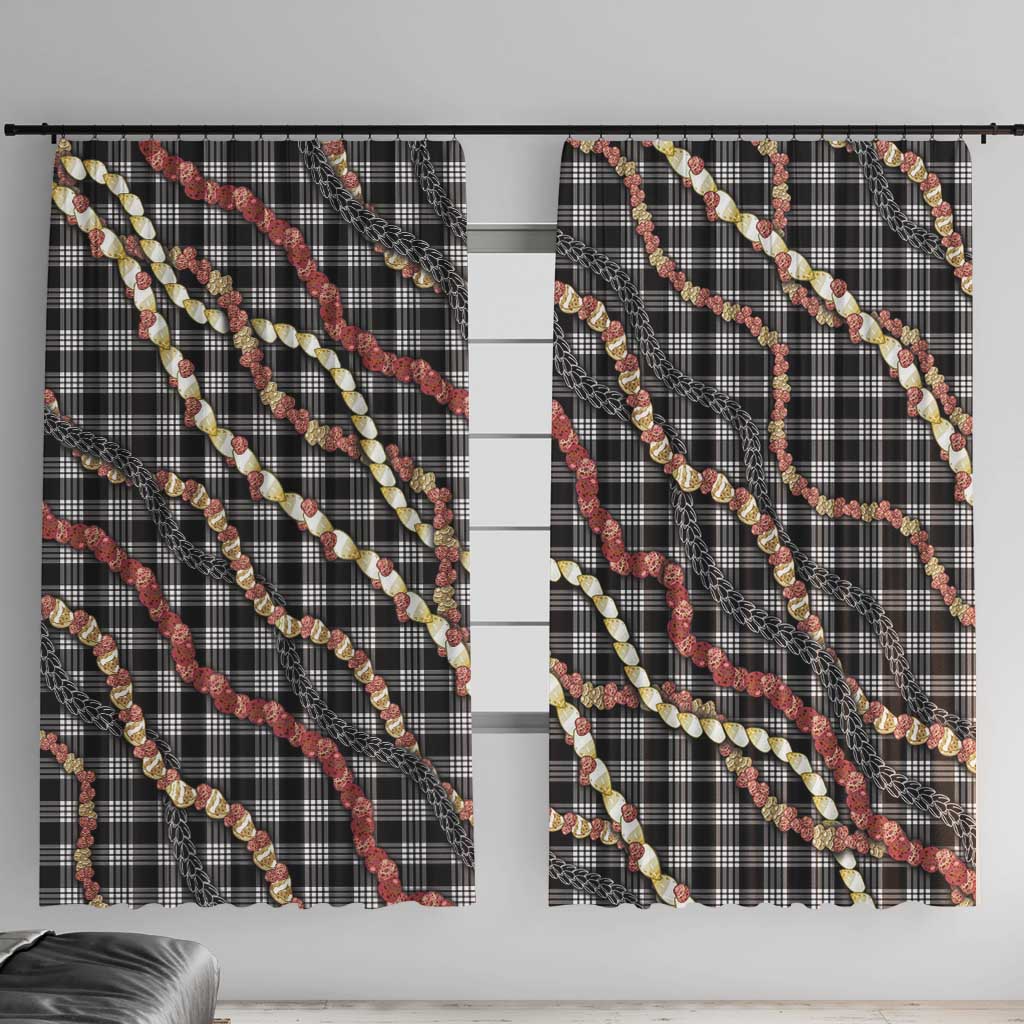 Hawaii Palaka Niihau Shell Lei Window Curtain Tropical Island Plaid Patterns DT05 With Hooks Black - Polynesian Pride