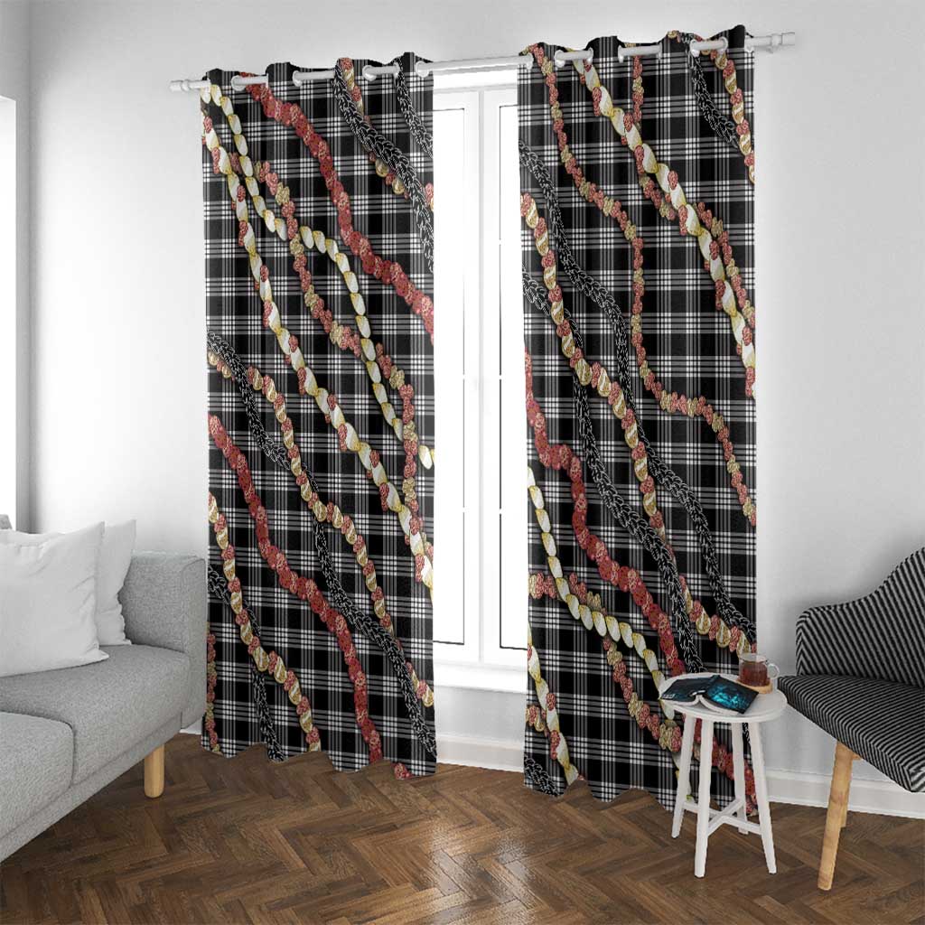 Hawaii Palaka Niihau Shell Lei Window Curtain Tropical Island Plaid Patterns DT05 With Grommets Black - Polynesian Pride