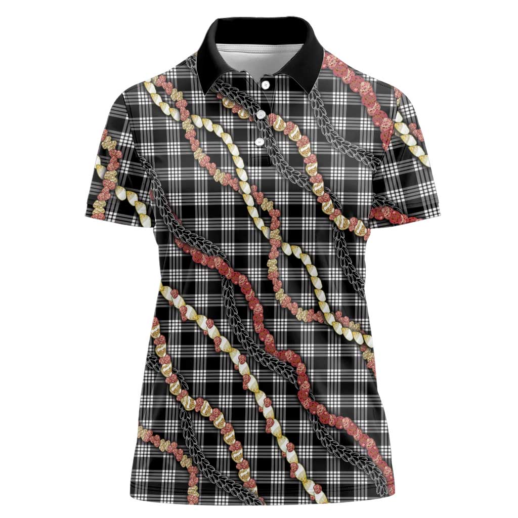 Hawaii Palaka Niihau Shell Lei Women Polo Shirt Tropical Island Plaid Patterns DT05 Female Black - Polynesian Pride