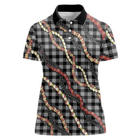 Hawaii Palaka Niihau Shell Lei Women Polo Shirt Tropical Island Plaid Patterns DT05 Female Black - Polynesian Pride