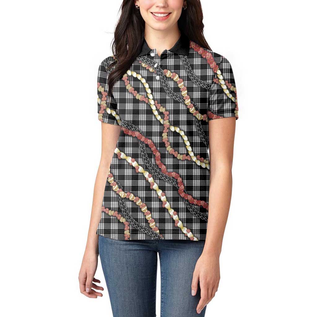 Hawaii Palaka Niihau Shell Lei Women Polo Shirt Tropical Island Plaid Patterns DT05 - Polynesian Pride