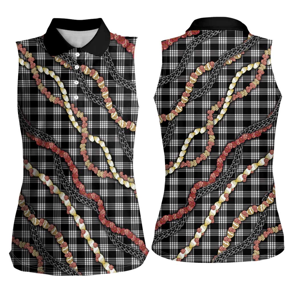 Hawaii Palaka Niihau Shell Lei Women Sleeveless Polo Shirt Tropical Island Plaid Patterns DT05 - Polynesian Pride