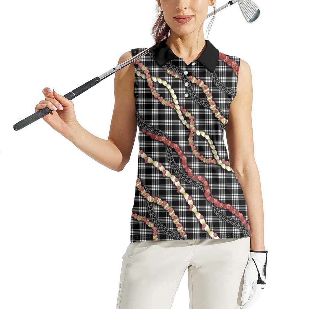 Hawaii Palaka Niihau Shell Lei Women Sleeveless Polo Shirt Tropical Island Plaid Patterns DT05 - Polynesian Pride