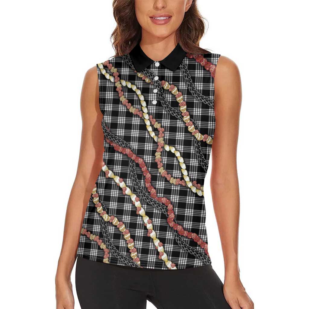 Hawaii Palaka Niihau Shell Lei Women Sleeveless Polo Shirt Tropical Island Plaid Patterns DT05 - Polynesian Pride