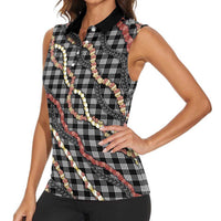 Hawaii Palaka Niihau Shell Lei Women Sleeveless Polo Shirt Tropical Island Plaid Patterns DT05 - Polynesian Pride
