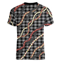 Hawaii Palaka Niihau Shell Lei Women V-Neck T-Shirt Tropical Island Plaid Patterns DT05 - Polynesian Pride
