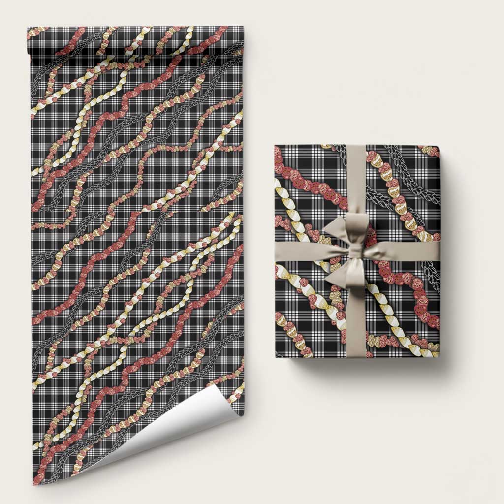 Hawaii Palaka Niihau Shell Lei Wrapping Paper Tropical Island Plaid Patterns DT05 58" × 23" Black - Polynesian Pride