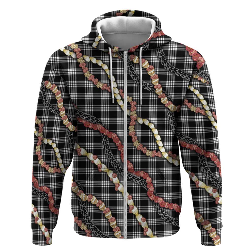 Hawaii Palaka Niihau Shell Lei Zip Hoodie Tropical Island Plaid Patterns DT05 Zip Hoodie Black - Polynesian Pride
