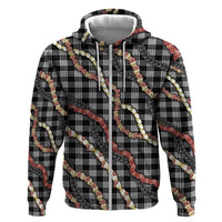 Hawaii Palaka Niihau Shell Lei Zip Hoodie Tropical Island Plaid Patterns DT05 Zip Hoodie Black - Polynesian Pride