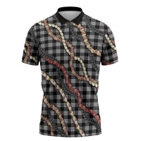 Hawaii Palaka Niihau Shell Lei Zipper Polo Shirt Tropical Island Plaid Patterns DT05 Black - Polynesian Pride