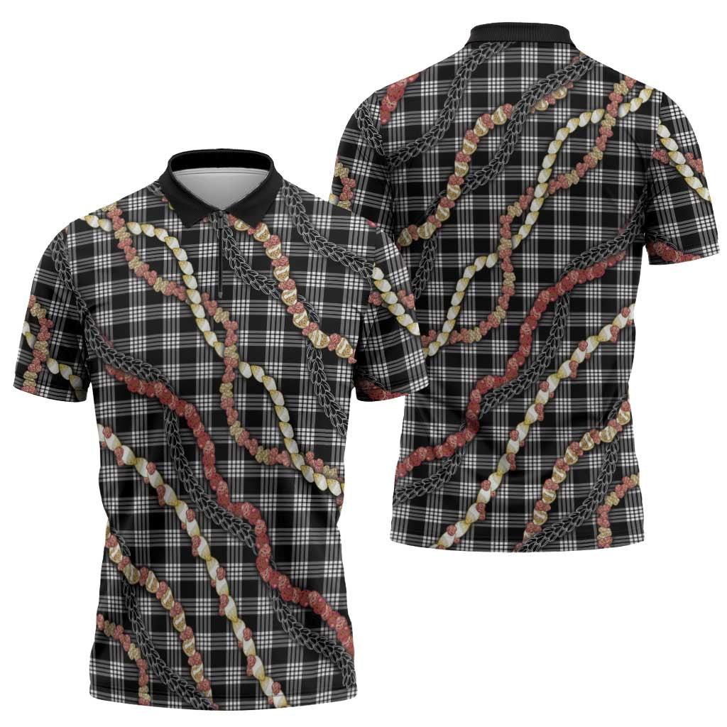 Hawaii Palaka Niihau Shell Lei Zipper Polo Shirt Tropical Island Plaid Patterns DT05 - Polynesian Pride