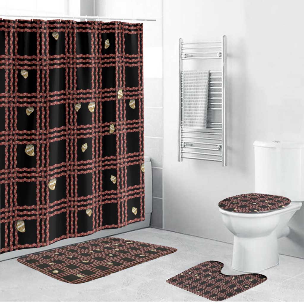 Hawaii Palaka Kahelelani Shell Lei Costume Bathroom Set Plaid Patterns DT05 Bathroom Set (4 pcs) Black - Polynesian Pride