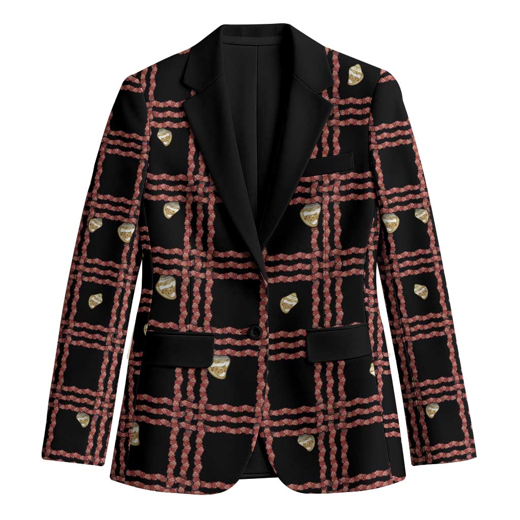 Hawaii Palaka Kahelelani Shell Lei Costume Blazer Plaid Patterns DT05 Unisex Black - Polynesian Pride