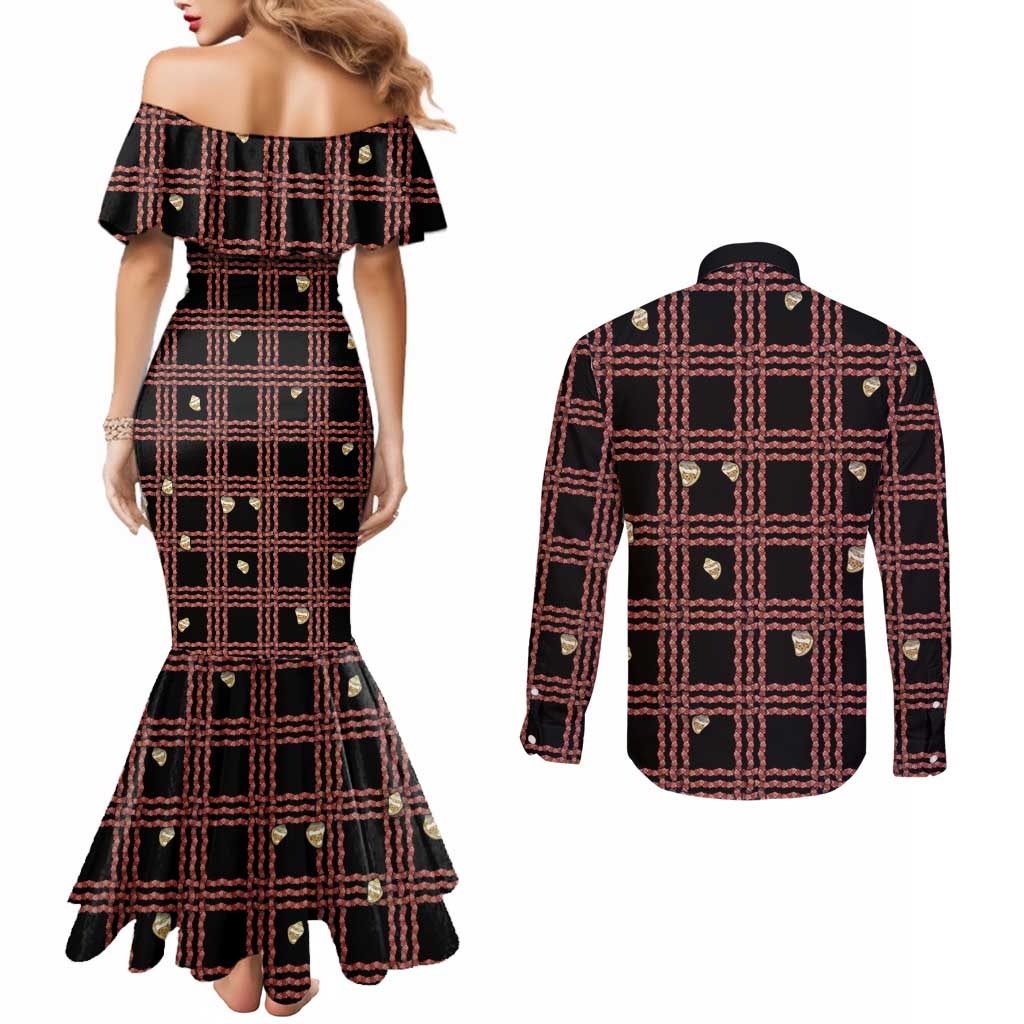 Hawaii Palaka Kahelelani Shell Lei Costume Couples Matching Mermaid Dress and Long Sleeve Button Shirt Plaid Patterns DT05 - Polynesian Pride