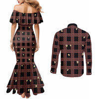 Hawaii Palaka Kahelelani Shell Lei Costume Couples Matching Mermaid Dress and Long Sleeve Button Shirt Plaid Patterns DT05 - Polynesian Pride