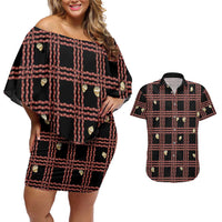Hawaii Palaka Kahelelani Shell Lei Costume Couples Matching Off Shoulder Short Dress and Hawaiian Shirt Plaid Patterns DT05 Black - Polynesian Pride