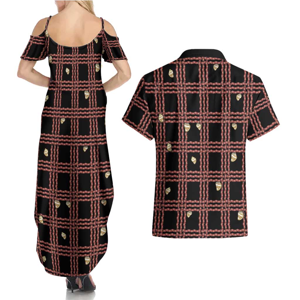 Hawaii Palaka Kahelelani Shell Lei Costume Couples Matching Summer Maxi Dress and Hawaiian Shirt Plaid Patterns DT05 - Polynesian Pride