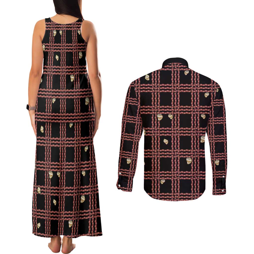 Hawaii Palaka Kahelelani Shell Lei Costume Couples Matching Tank Maxi Dress and Long Sleeve Button Shirt Plaid Patterns DT05 - Polynesian Pride