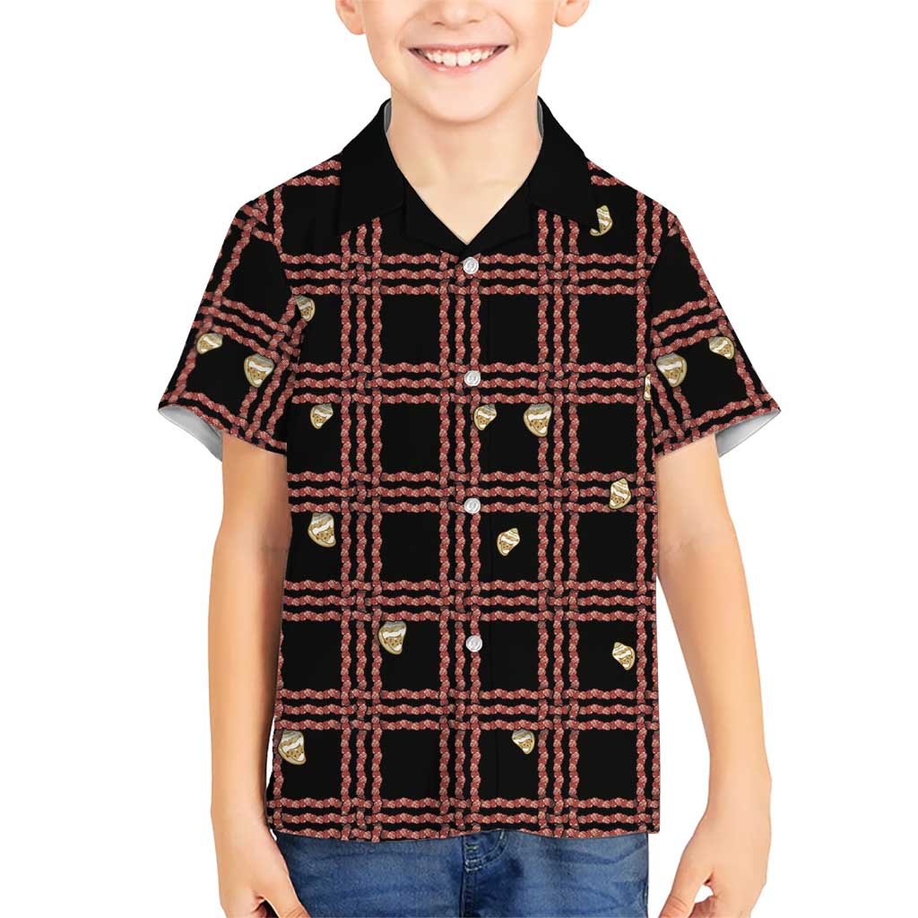 Hawaii Palaka Kahelelani Shell Lei Costume Family Matching Off The Shoulder Long Sleeve Dress and Hawaiian Shirt Plaid Patterns