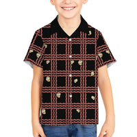 Hawaii Palaka Kahelelani Shell Lei Costume Family Matching Off The Shoulder Long Sleeve Dress and Hawaiian Shirt Plaid Patterns