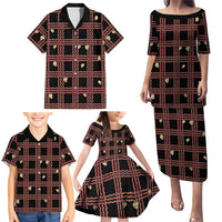 Hawaii Palaka Kahelelani Shell Lei Costume Family Matching Puletasi and Hawaiian Shirt Plaid Patterns
