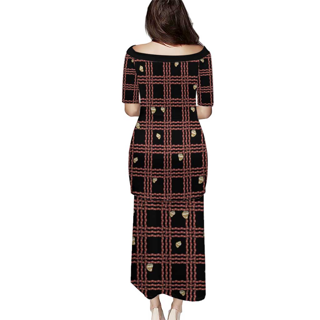 Hawaii Palaka Kahelelani Shell Lei Costume Family Matching Puletasi and Hawaiian Shirt Plaid Patterns