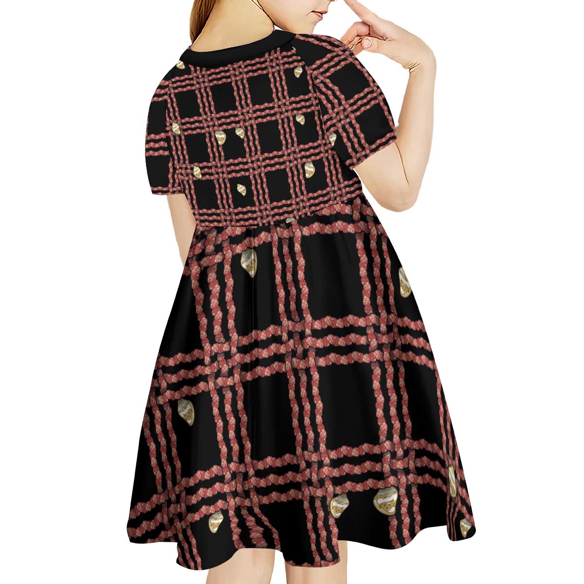 Hawaii Palaka Kahelelani Shell Lei Costume Kid Short Sleeve Dress Plaid Patterns DT05 - Polynesian Pride