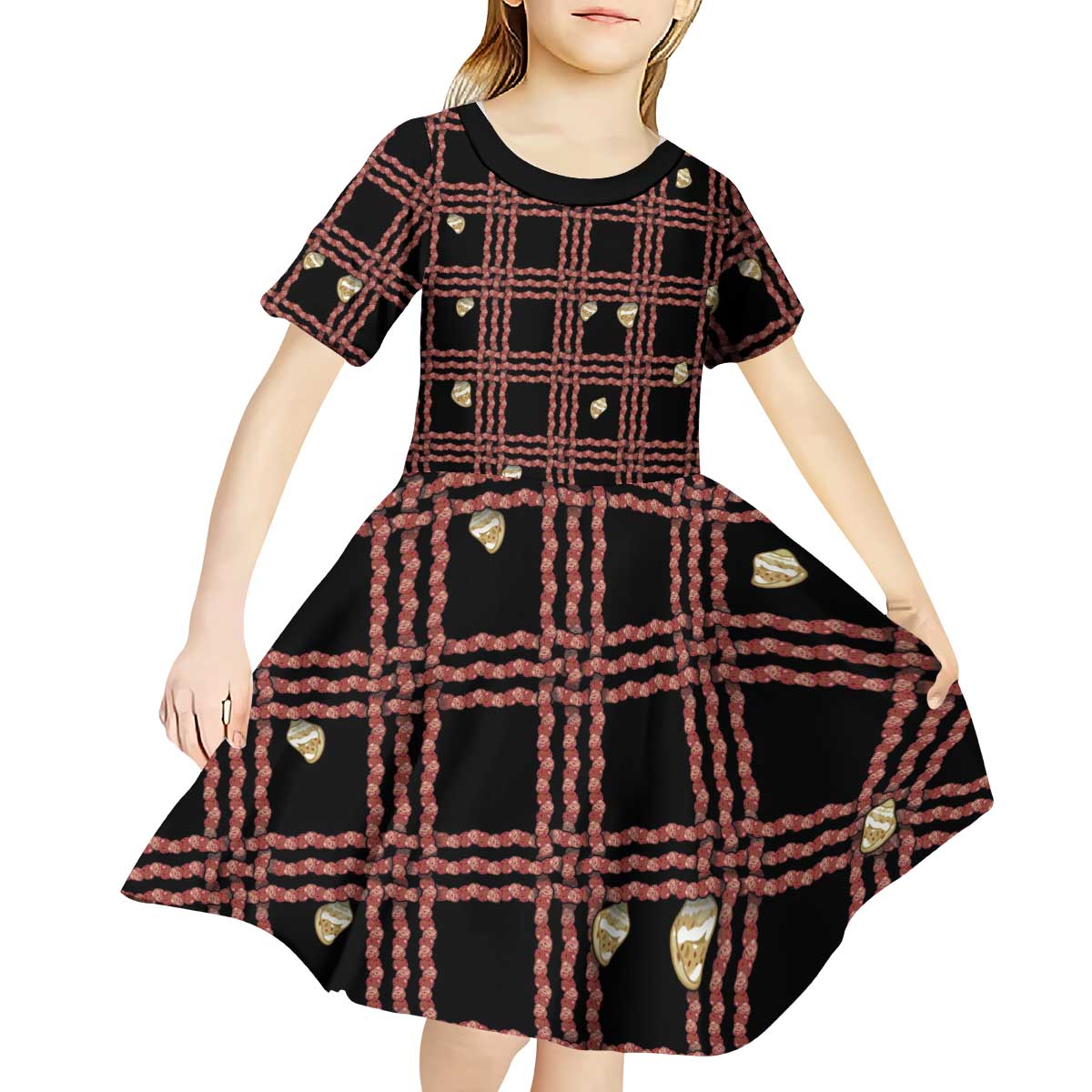 Hawaii Palaka Kahelelani Shell Lei Costume Kid Short Sleeve Dress Plaid Patterns DT05 - Polynesian Pride